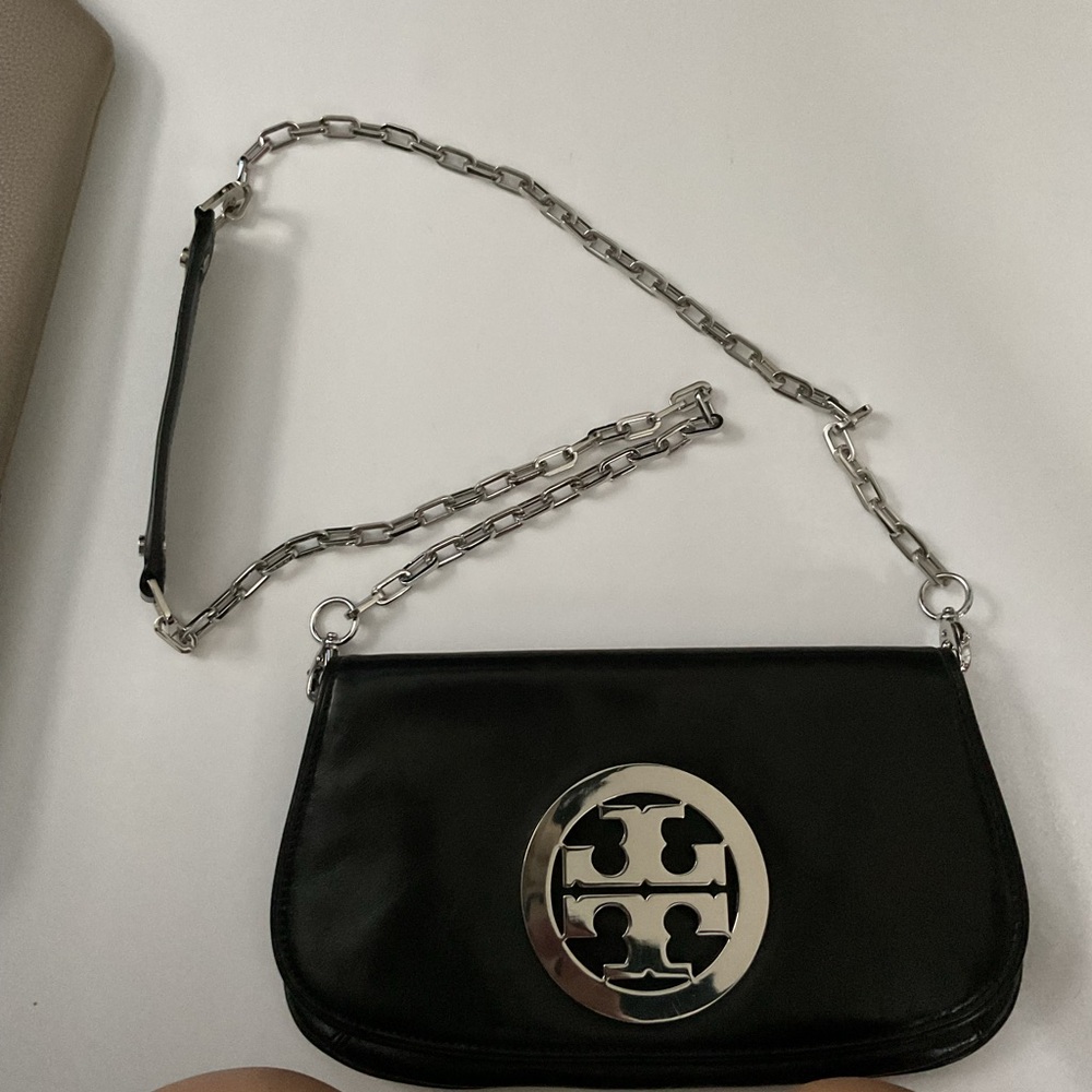 Tory Burch Black Clutch with White Logo